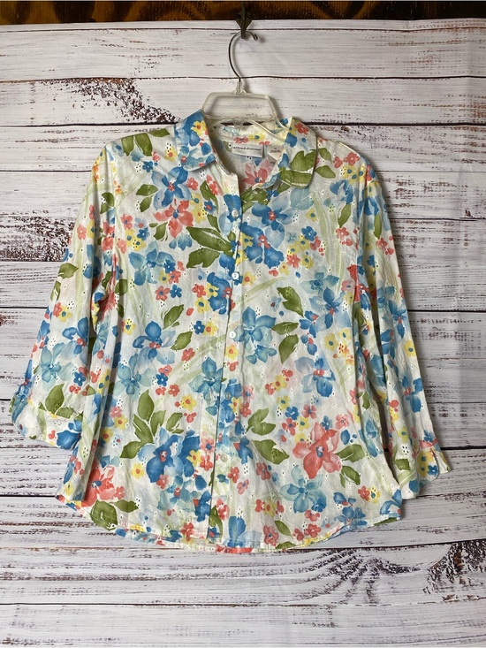 Alfred Dunner Tops - Alfred Dunner Floral Eyelet Button-Up Shirt - Blue, Green, Pink, Yellow